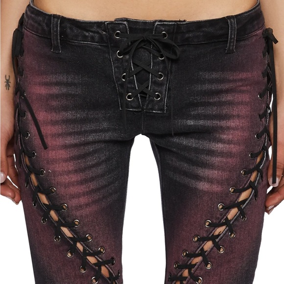 Dolls kill/Current Mood Washed Ombre
Lace Up Denim Flares - Picture 5 of 6